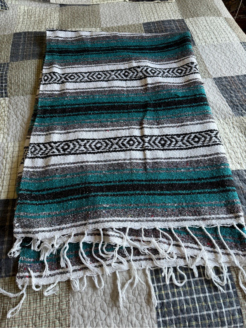 Striped Teal Throw Blanket with Fringe